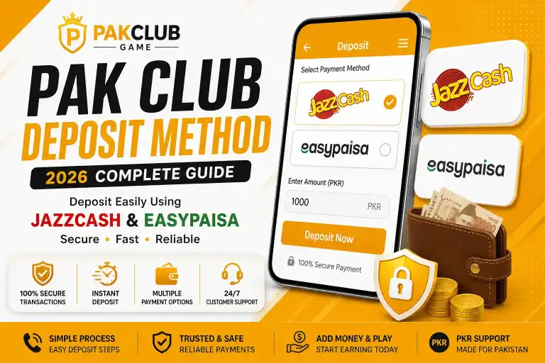 Pak Club game deposit method with JazzCash and Easypaisa options.