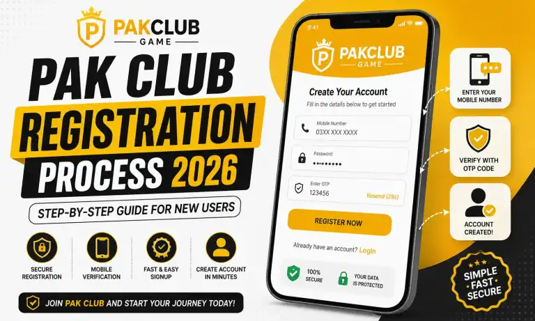 Pak Club Game registration process for 2026 with mobile verification and secure account creation.